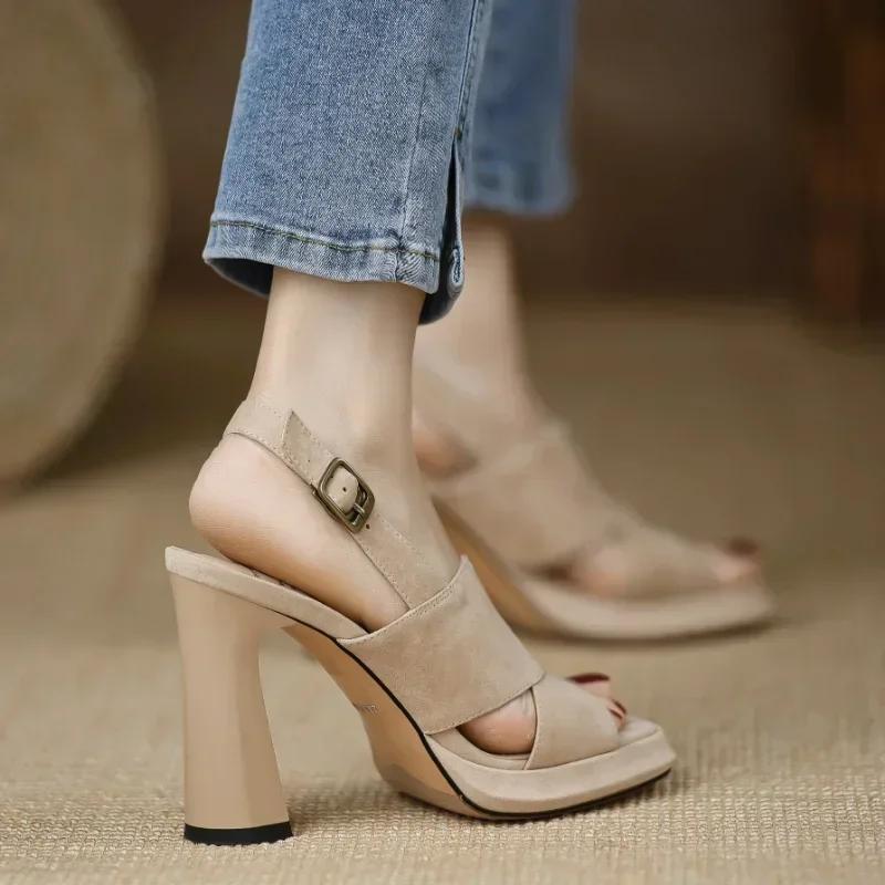 Women Cross Strap High Heels Sandals Summer New Black Hook Heels Party Shoes Woman Buckle Strap Platform Sandals