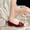 Red Wedding Shoes Women's Thick Heel Pearl Wedding Bride Shoes 2025 Autumn New High Heel Engagement Show and Comfortable Wedding Dress