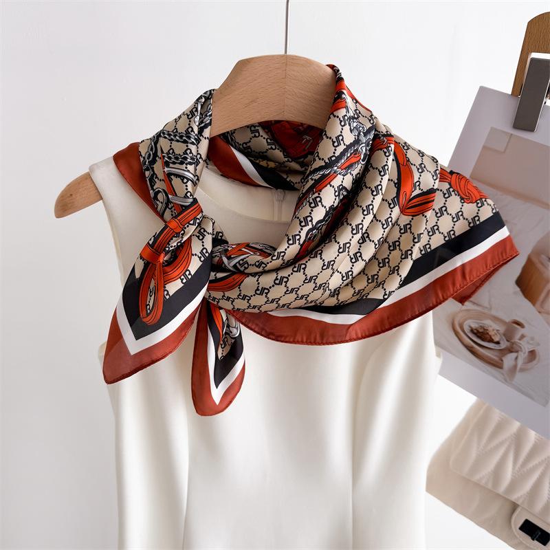 Decorative Style Printed Silk Scarf Square Scarf High-End Shawl Versatile Neck Small Square Scarf Headscarf