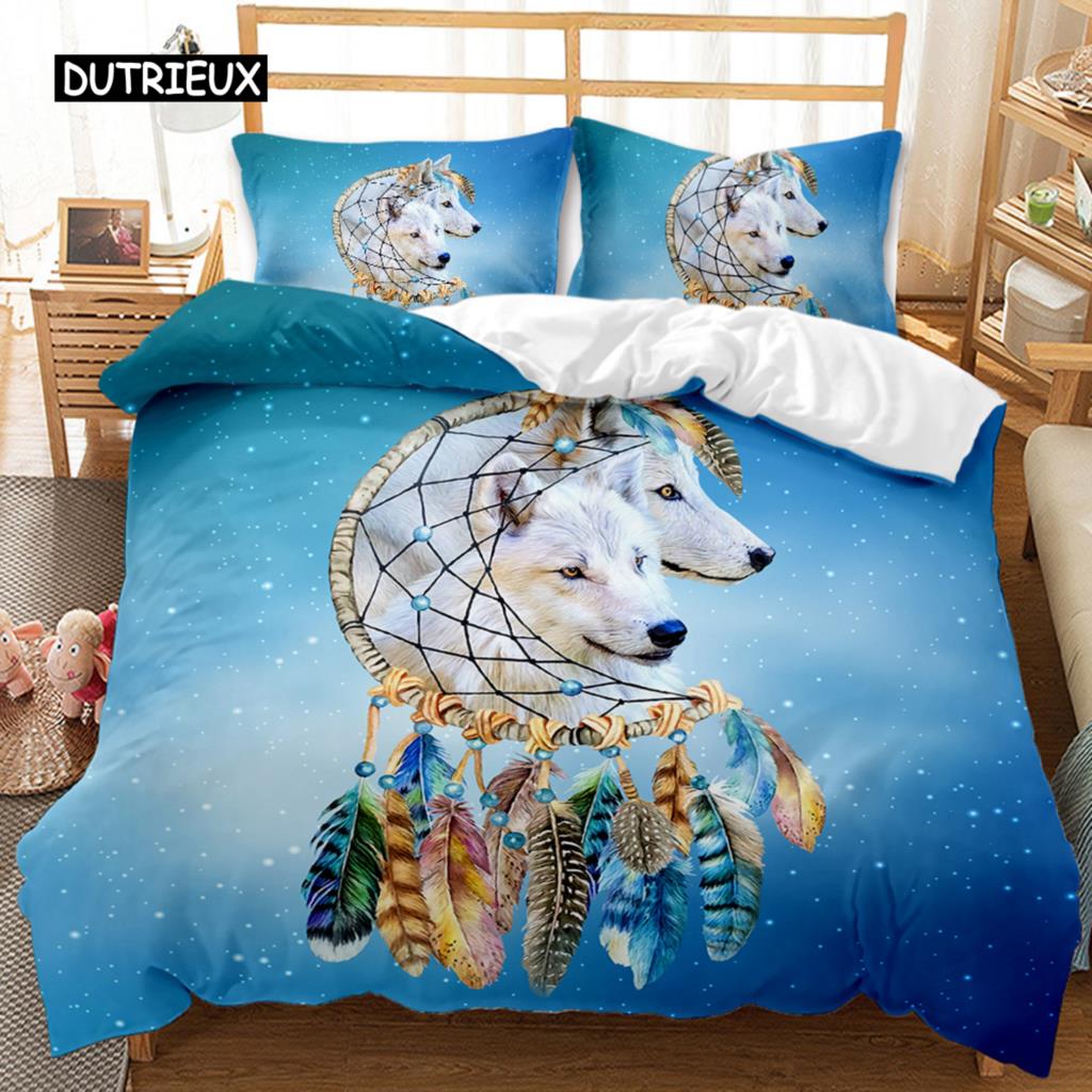 Dream Catcher Duvet Cover Set White Horse Forest Dream Catcher Blue Bedding Set Double Queen King Size Polyester Qulit Cover Tool