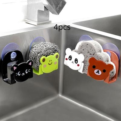 4pcs Piece Cartoon Bath Sponge Holder Cloth Storage Rack Multi-Purpose Sink Rack Bathroom Sundries Rack Hook