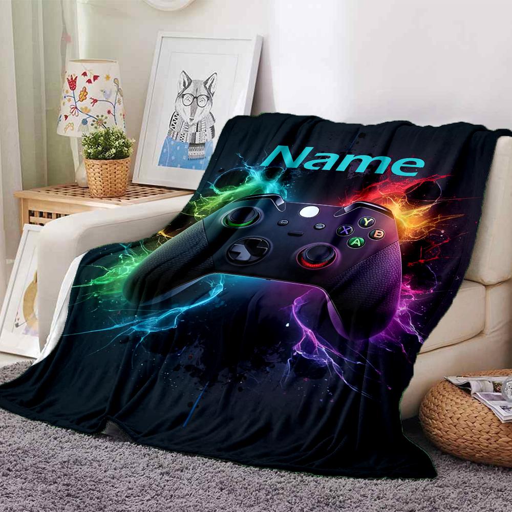 Custom Name Game Controller Theme Printed Blanket - Perfect for Couch, Bed, Travel & Outdoor Use | Machine Washable, Cozy & Durable.