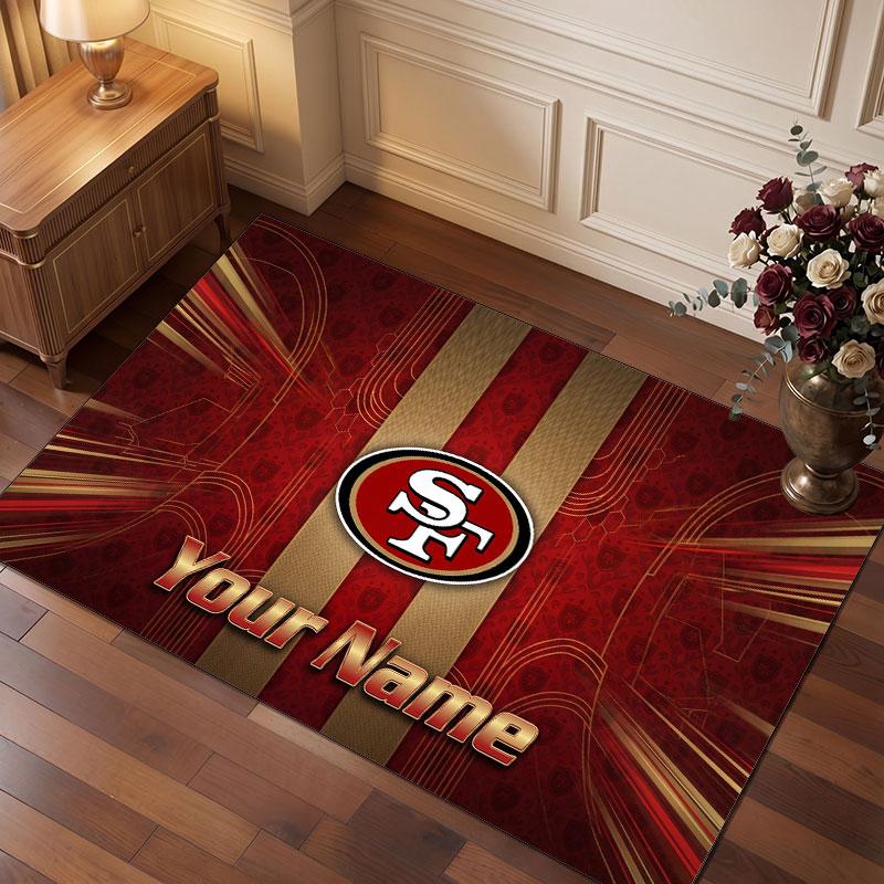 San Francisco 49ers Personalisierter Kristall-Samt-Teppich, Benutzerdefinierter Namens-Text Weicher Anti-Rutsch-Teppich für Wohnzimmer Schlafzimmer