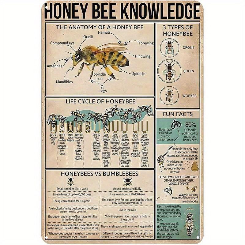 Vintage Bees & Honey Metal Tin Sign for Kitchen Farm Interior Decor