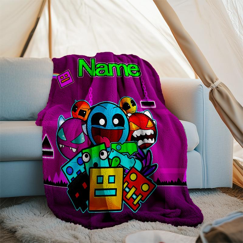 Personalized Custom Name Blanket - Geometry Dash Print Design,Blanket for Sofa,Bed,Travel,Camping - Soft and Warm, Great Gift