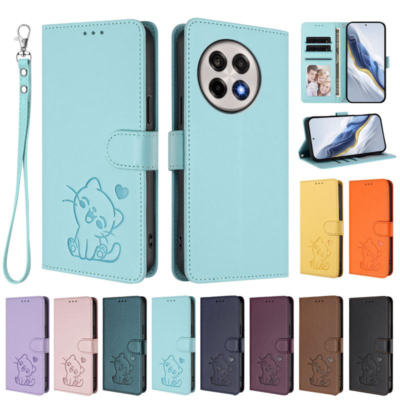 Suitable for OPPO Reno 14 Phone Case, Heart-shaped Cat Protective Cover, REALME C71 4G Flip Cover with Card Slot Leather Case