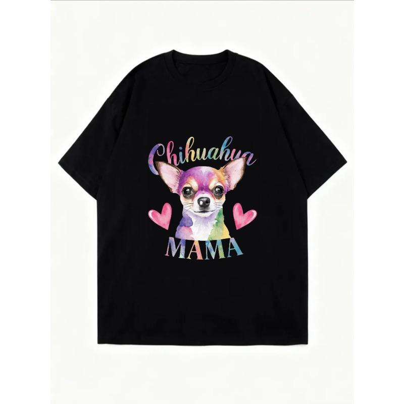 Chihuahua Mama T Shirt White Rainbow Chihuahua Dog Print With Hearts And Text For Casual Wear And Pet Lovers