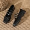 Fashion Silver Fishing Light Ballet Shoes for Women Wearing Fairy Style Bow Bow Square Toe Flat Mary Jane Shoes with Skirt and Pumps