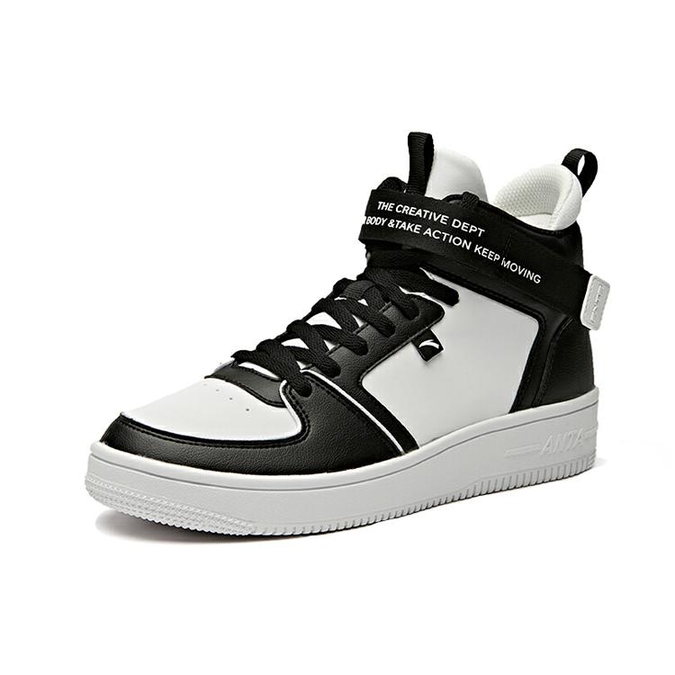 New Anta Anti Slip Wear Resistant High Top Skateboard Shoes Men's Black White 91948061-4