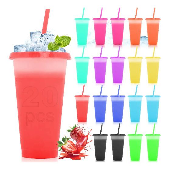 30pcs Magic Color Changing Cups with Lid and Straw