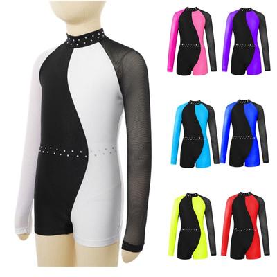 Body per ragazze Ginnastica Bambini Manica lunga Cerniera posteriore Biketard Unitard Tuta con pantaloncini