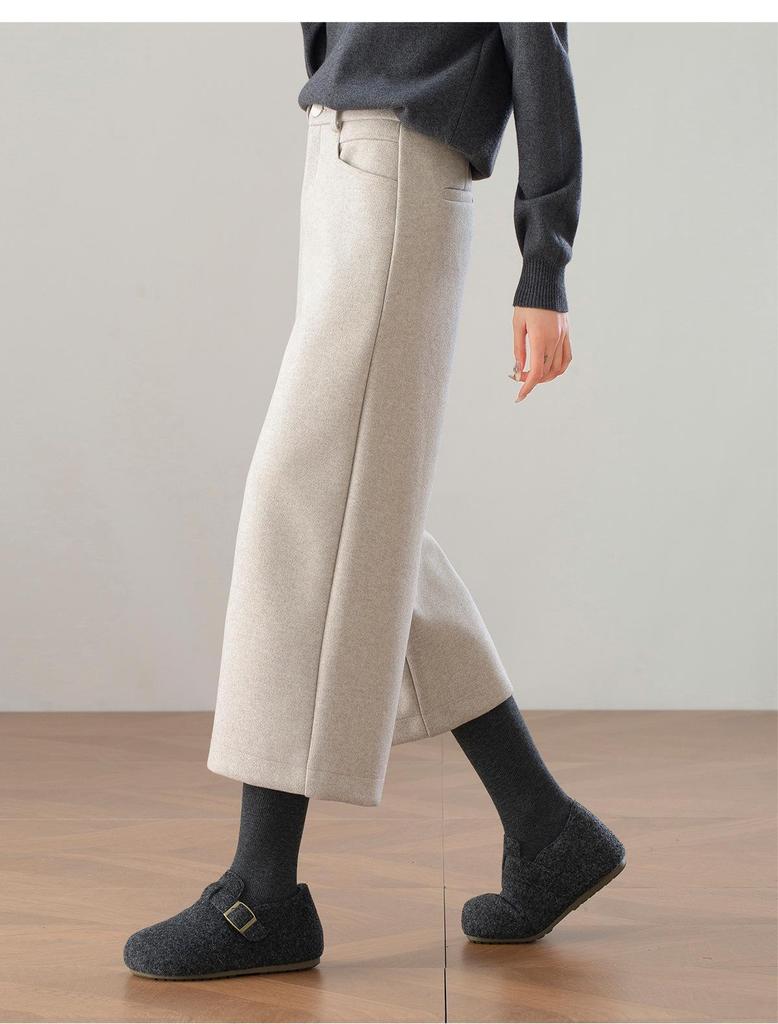 Women's 2025 Winter High-Waisted Wool Blend Wide-Leg Pants: Petite & Plus, Thickened, Slimming, Casual Cropped Commuter Style.