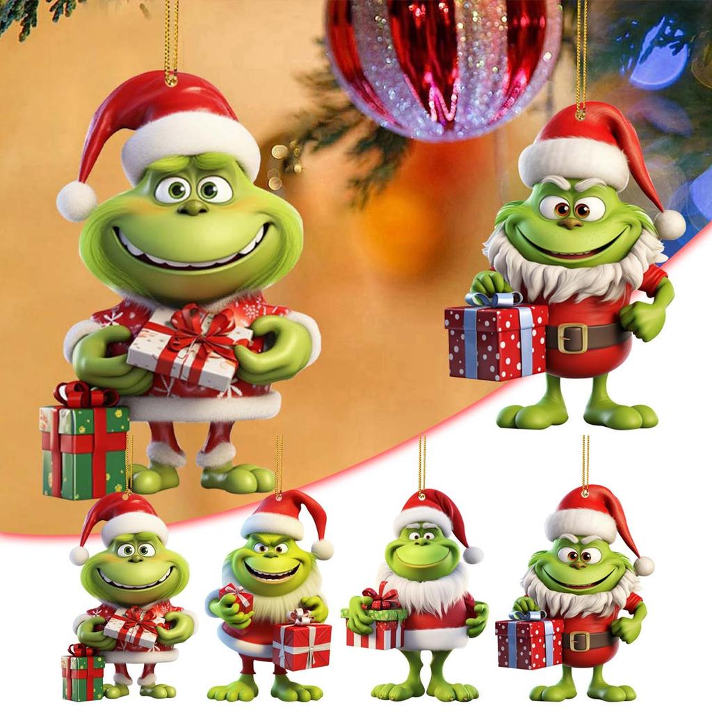 Christmas Acrylic Green Decorations, Acrylic Flat Christmas Tree Hanging Ornaments, Single Side Printed Pendant For Tree / Car / Backpacks 2D Flat