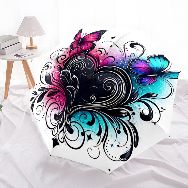 1pc Butterfly Heart Automatic Open/close Umbrella, 8-Rib sturdy structure, Auto Folding/Opening, Portable Travel Umbrella for Women c28