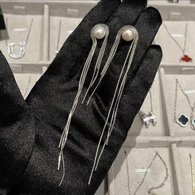 

100% стерлингового серебра 925 пробы, легкие роскошные восьмиугольные серьги-гвоздики со змеиной цепочкой и жемчугом, длинные женские серьги-подвески Aros Mujer Oreja белый