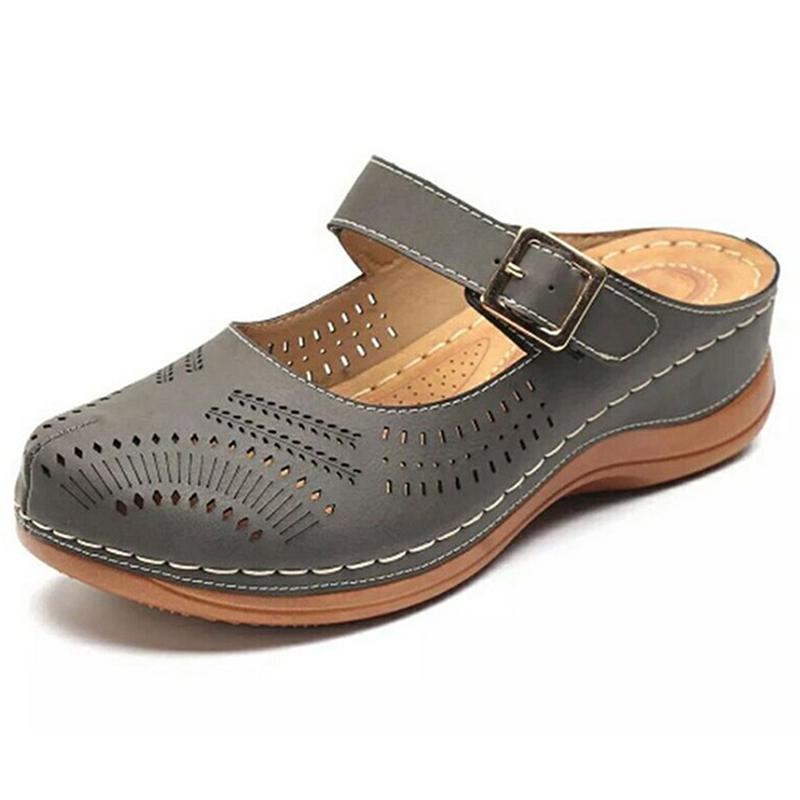 2024 New Women Flat Shoes Mules For Women PU Leather Round Head Sandals Closed Toe Sandals Women Slipper Non-slip Retro Shoes