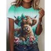 New Women's Kawaii Animal Pattern Printed T-shirt Casual Short-sleeved Round Neck T-shirt Cat Goat Anime Tops Clothing