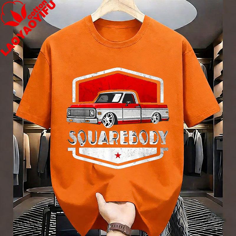 Unisexs Classic Boxy Pickup Truck Pattern TShirt 100 Cotton Retro Red and White Car Design Casual Funny Clothing Vintage tops