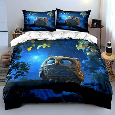 Night Owl Decorative Three-Piece Set Soft Skin-Friendly Bedding Set Includes 1 Duvet Cover And 2 Pillowcase Gift