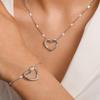 Stainless Steel Hollow Heart Necklace & Bracelet Set - Women's Japanese Korean Simple Design Clavicle Chain