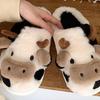 Nuevas pantuflas de felpa cálidas de vaca de dibujos animados neutrales de invierno para parejas, pantuflas de casa antideslizantes para interior para hombres y mujeres, algodón sh para el hogar