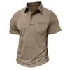 Men’s Short Sleeves T-shirts Lapel Collar Color Block Polo Shirts Chest Pocket Summer Tops Casual Wear