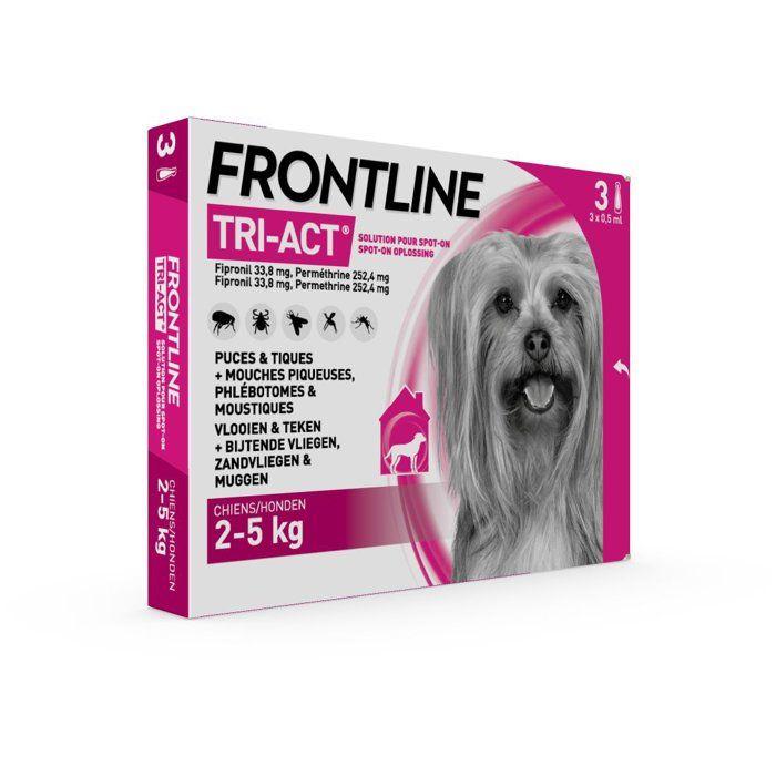 Frontline Tri-Act chien - Anti-puces anti-tiques pour chien XS - 2-5kg - 3 pipettes