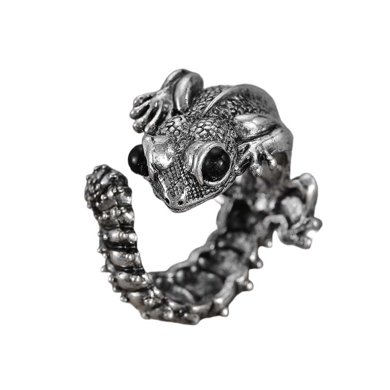 Gothic Black Lizard Opening Rings for Men Women Punk Hip Hop Metal Animal Adjustable Finger Ring Party Zircon Accessories