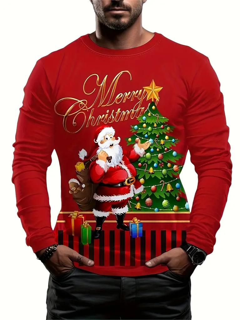 Funny Christmas Ornament Printed T-Shirt Santa Claus Costume 3D Print Men's Long Sleeve T Shirt Harajuku Pullovers Men Clothing
