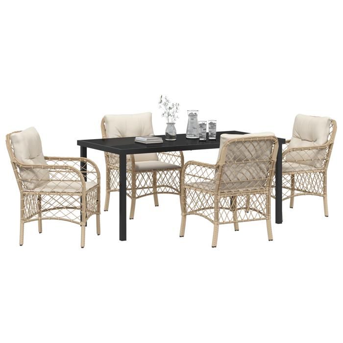 VidaXL Ensemble de salle à manger de jardin 5 pièces avec coussins beige en poly rattan 3380228