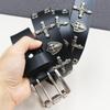 New Genuine Leather Cross Skull Shield Rivet Cowhide Belt Hollow Corn Rivet Belt