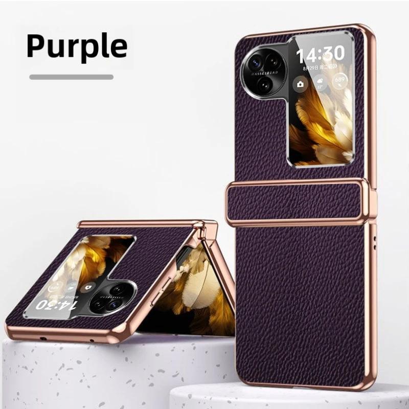 Carcasă de telefon din piele PU cu model litchi cu ramă galvanizată aurie și argintie pentru pentru OPPO Find N2 N3 Flip Husă de protecție pentru balamaua telefonului