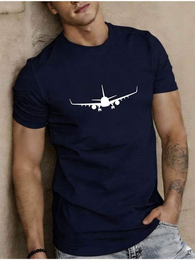 2026 Summer Unisexs Trendy New Airplane Silhouette Print Tshirt Fashionable 100 Cotton Casual And Versatile Shortsleeve