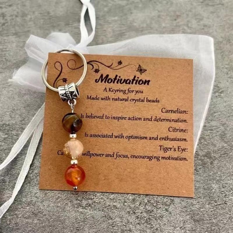 Sister Birthday Gift Set Agate Stone Keychain With Sentimental Message Card and Beaded Bracelet for Women