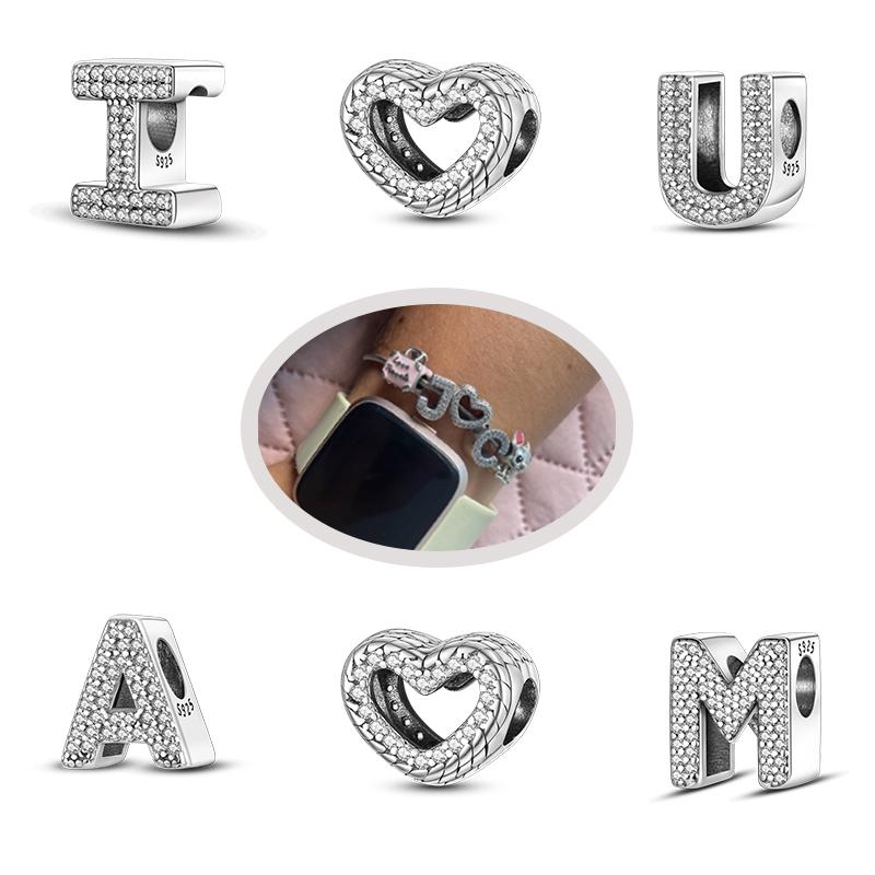 MULA S925 Argent Sterling Nom 26 Lettre Alphabet Amour Breloques Perles Ajustement Original Breloques Bracelet Collier Bijoux DIY