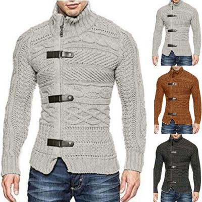 Men's Sweater Turtleneck Button Sweaters Autumn Winter Long Sleeve Pullover Tops Fashion Slim Solid Streetwear Sweatshirts
