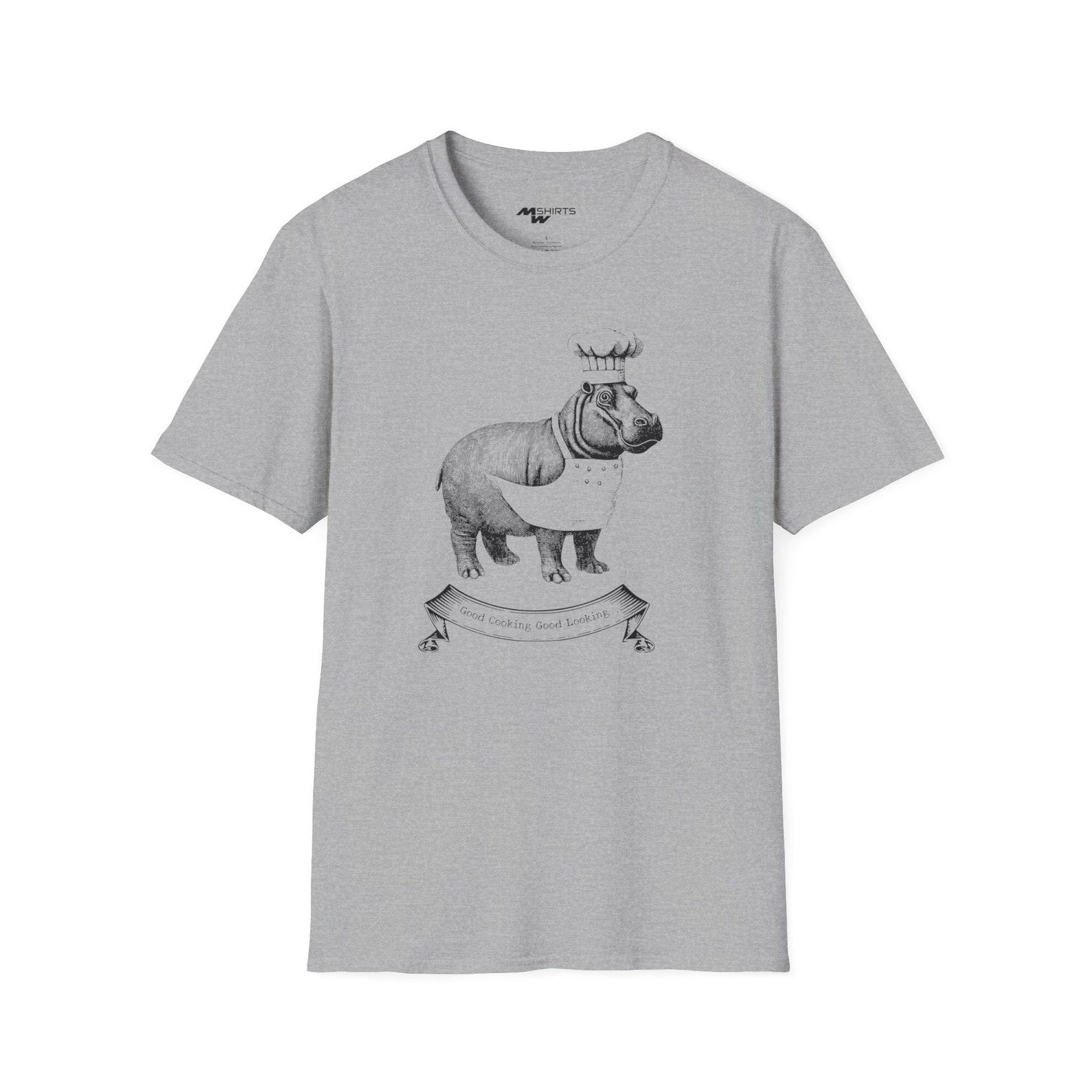 Chef Hippo T-Shirt: Copper Engraving Style, Foodie Gift M