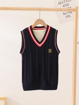 Gilet preppy da bambino foderato in pile - Caldo maglione da uniforme scolastica per ragazzi e ragazze