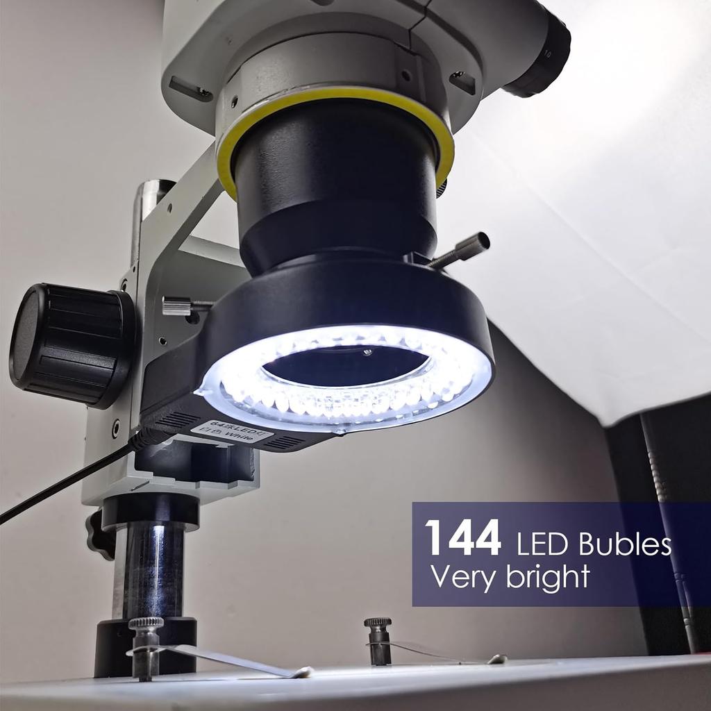 LED Ring Light Illuminator for Microscope, 144 LED Bubbles for Lab Monocular Binocular Trinocular Stereo Microscope Camera, Electronic Industry Ring