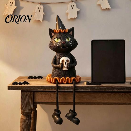 Indoor Halloween Party Supplies Figurines, Spooky Ghost Skeleton Pumpkin Black Cat Resin Ornaments, Table Centerpieces Tabletop Decor for Mantel Shelf