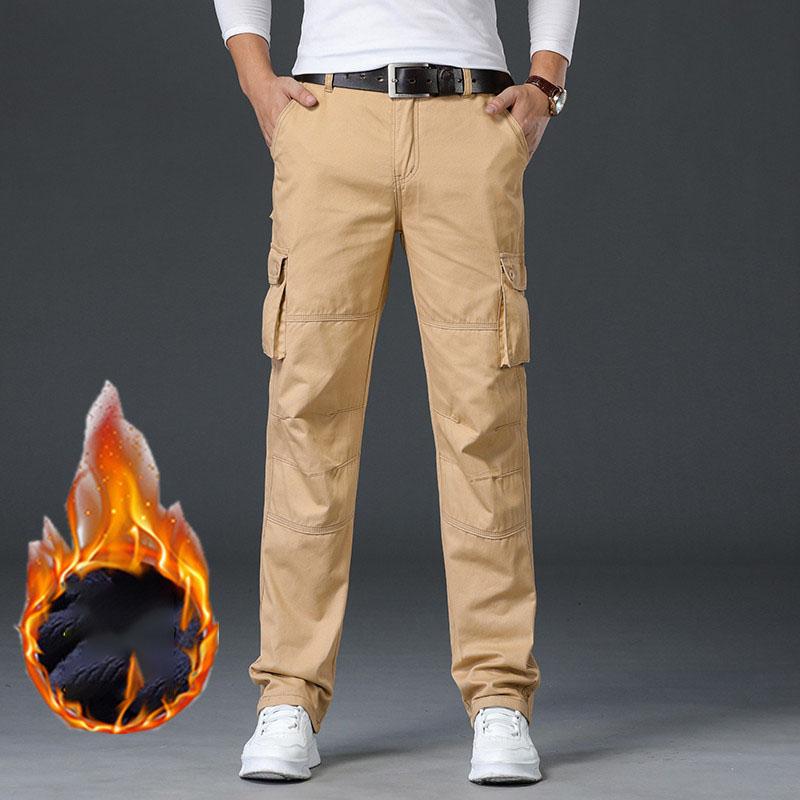 Autumn and Winter Plus Size Men's Thickened Padded Trousers with Solid Colour Warm Loose External Wear Cold Windtrousers