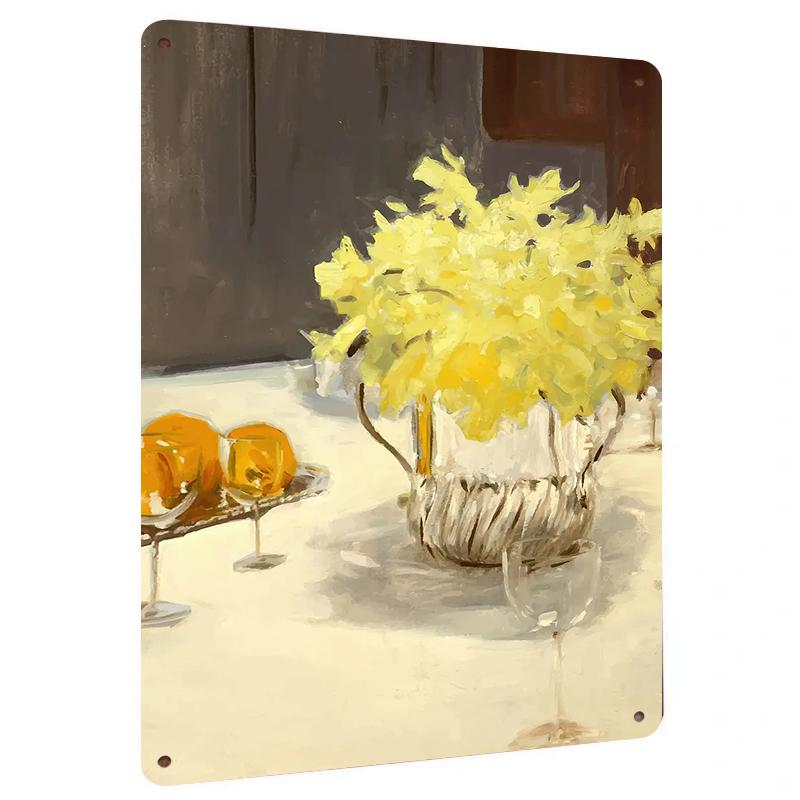 

Modern Simple Yellow Flower Fruit Still Life Metal Iron Painting Home Decor Wall Art Custom Mural 20x30cm（7.8x11.8inch）