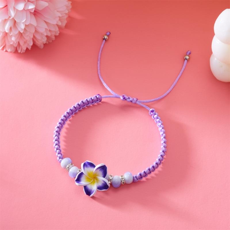 Hawaiian Style Flower Bracelet Handmade Beach Jewelry Adjustable Braided Rope Wristchain Stylish Bohemian Wrist Jewelry