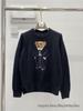 Cartoon Bear Embroidered Jacquard Knit Sweater - Women's Long Sleeve Round Neck