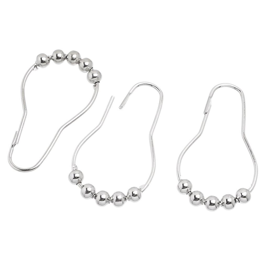 12pcs Cucurbit Shaped Metal Shower Curtain Rings Plated Roller Ball Hooks (Silver) Shower Curtain Hooks
