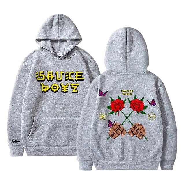 Moletom com capuz estampado de álbum de música Sauce Boyz, rapper americano Eladio Carrion, flor rosa, moletom com capuz unissex, moda feminina, tops grandes