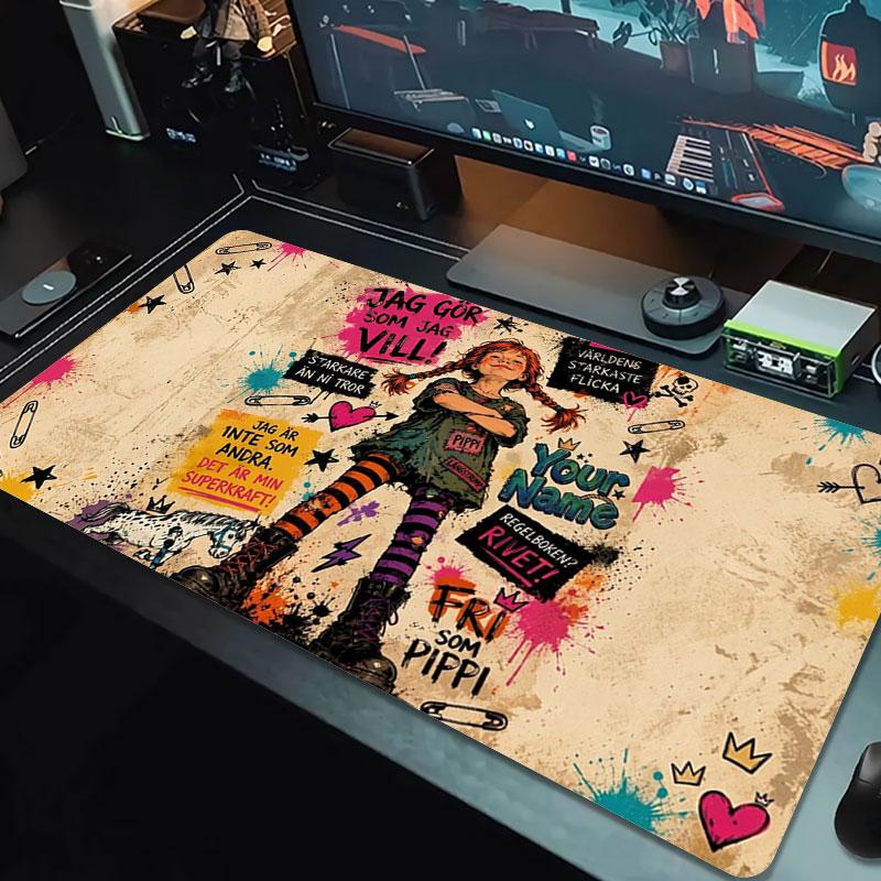 Pippi Longstocking Custom Name Large Size Mouse Pad Large Gaming Table Cushion Non-slip Laptop Tablet Big Mousepad XXL Mat Mini PC Playmat With Lock E