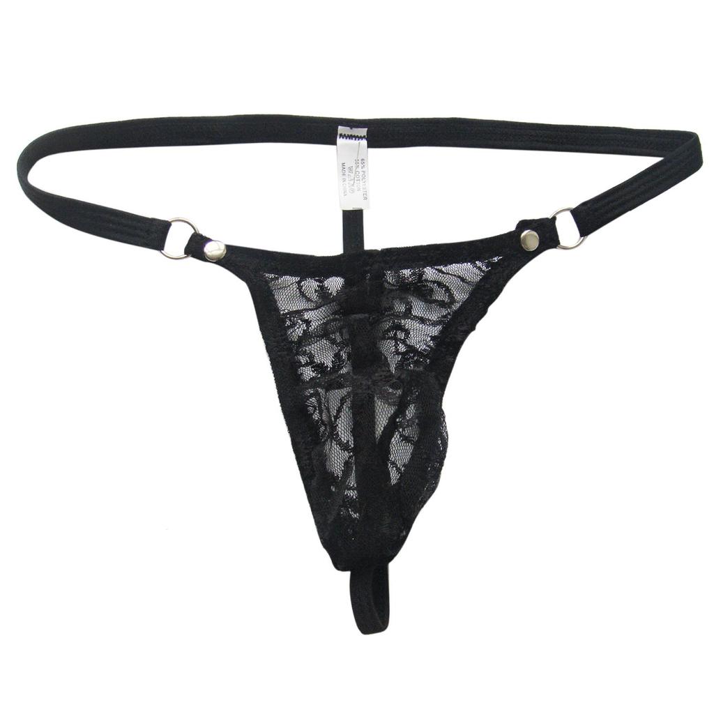 Men's Mini Bow Lace See Through Thong Floral Sissy Pouch Lingerie Underwear