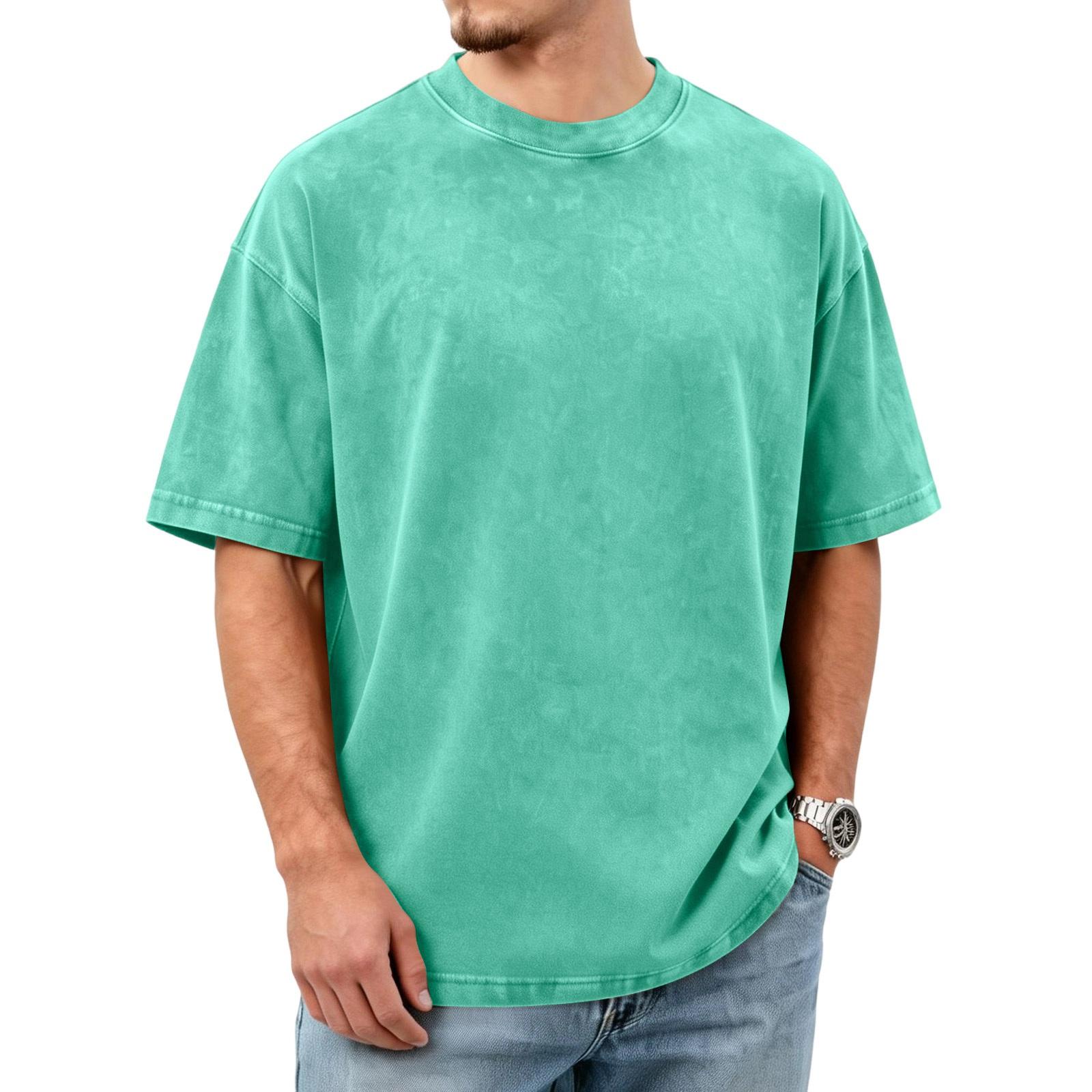 Herren Distressed Baumwoll-Rundhals-Kurzarm-T-Shirt | Lässige Vintage-T-Shirts für den täglichen Gebrauch XL grün