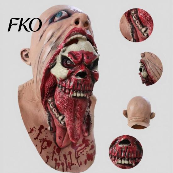 Breathable Halloween Mask Horror Skull Latex Mask, Tongue Sticking-Out Full Head Masquerade for Cosplay Party Costume Props Comfortable
